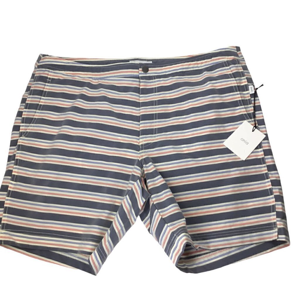 Onia The Calder NWT Americana Multi Stripe Striped Swim Trunks Shorts 38 Lined